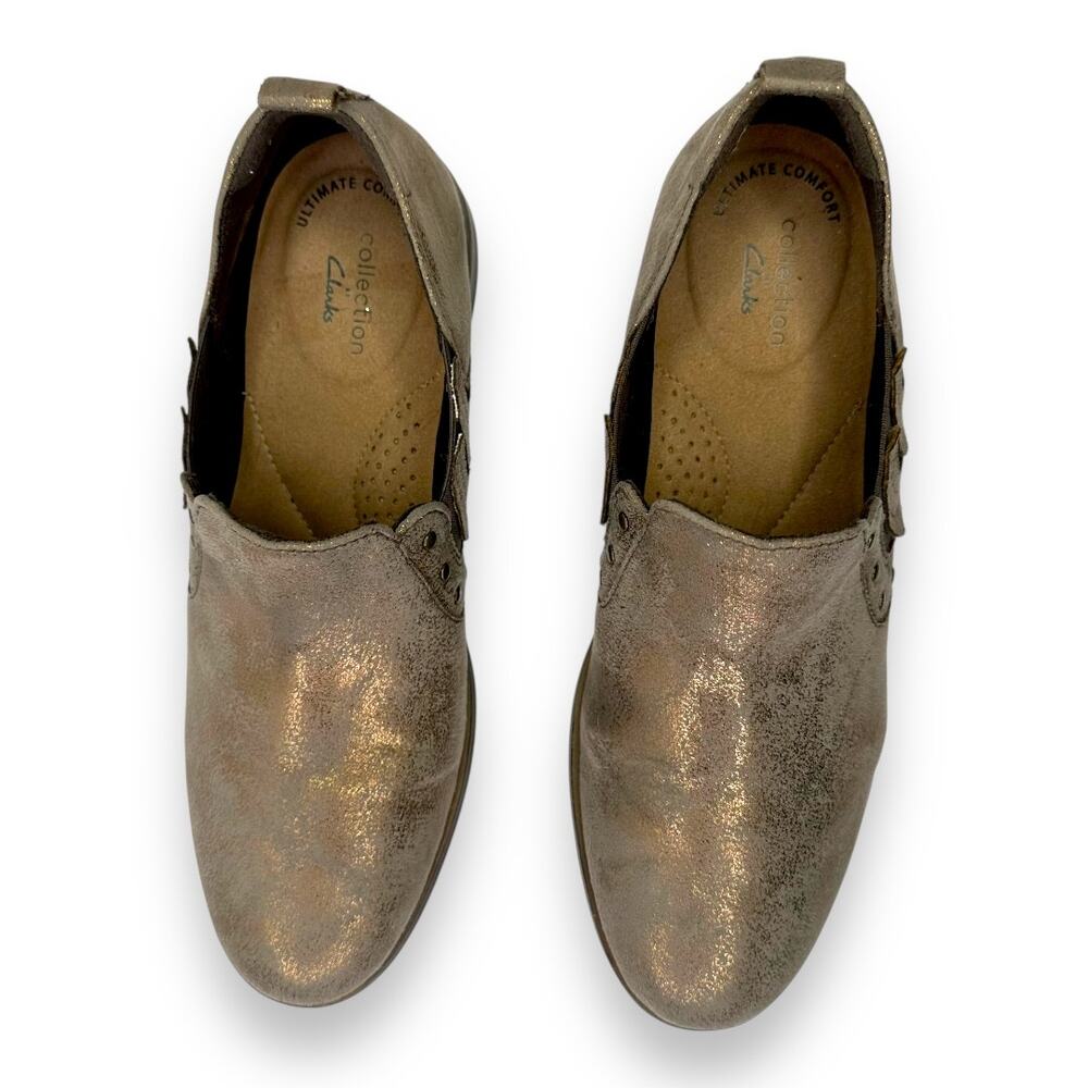 Clarks Collection Women's Trish Bell Shooties Size 7.5 Metallic Gun Metal Brown - Picture 2 of 12